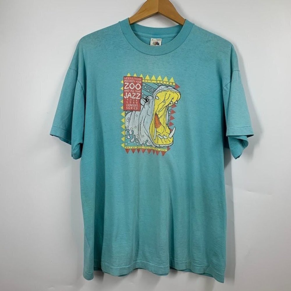 Fruit of the Loom Vintage Portland Zoo Hippo 1989‎ Jazz Festival T Shirt Size XL
